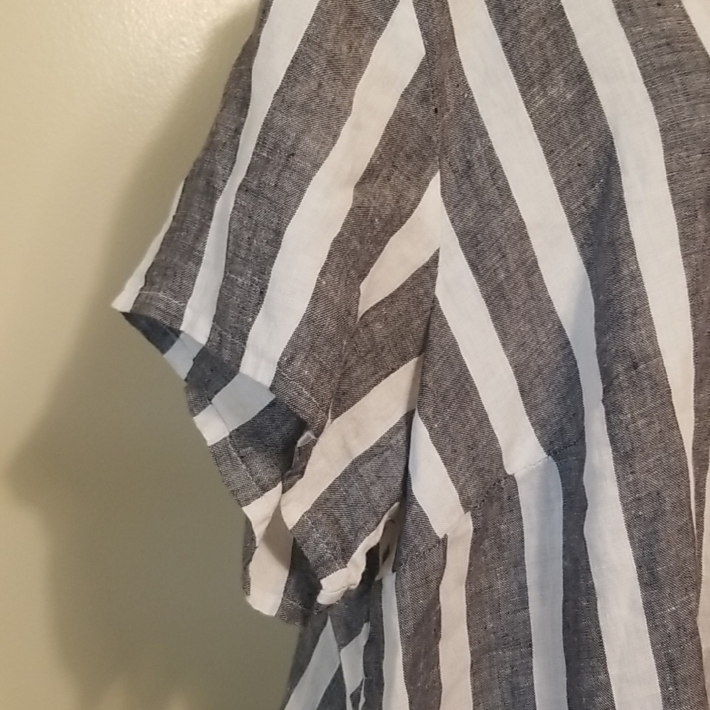 Flax Playful 100% Linen Plus Nautical Stripe Boxy Oversized Lagenlook Tunic Top - Picture 8 of 11